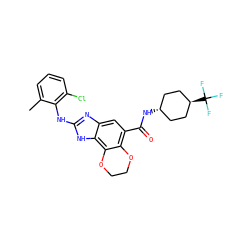 Cc1cccc(Cl)c1Nc1nc2cc(C(=O)N[C@H]3CC[C@H](C(F)(F)F)CC3)c3c(c2[nH]1)OCCO3 ZINC001772641346