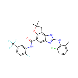 Cc1cccc(Cl)c1Nc1nc2cc(C(=O)Nc3cc(C(F)(F)F)ccc3F)c3c(c2[nH]1)CC(C)(C)O3 ZINC000139747700