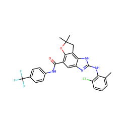 Cc1cccc(Cl)c1Nc1nc2cc(C(=O)Nc3ccc(C(F)(F)F)cc3)c3c(c2[nH]1)CC(C)(C)O3 ZINC000139818112