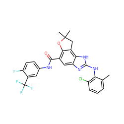 Cc1cccc(Cl)c1Nc1nc2cc(C(=O)Nc3ccc(F)c(C(F)(F)F)c3)c3c(c2[nH]1)CC(C)(C)O3 ZINC000139888118