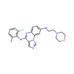 Cc1cccc(Cl)c1Nc1nc2ccc(NCCN3CCOCC3)cc2n2cncc12 ZINC000013860320