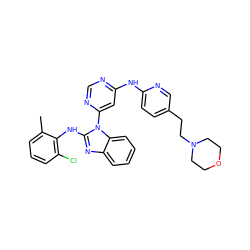 Cc1cccc(Cl)c1Nc1nc2ccccc2n1-c1cc(Nc2ccc(CCN3CCOCC3)cn2)ncn1 ZINC000044417776