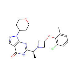 Cc1cccc(Cl)c1OC1CN([C@@H](C)c2nc3c(cnn3C3CCOCC3)c(=O)[nH]2)C1 ZINC001772589883