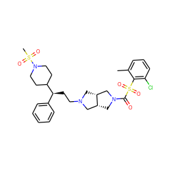 Cc1cccc(Cl)c1S(=O)(=O)C(=O)N1C[C@@H]2CN(CC[C@@H](c3ccccc3)C3CCN(S(C)(=O)=O)CC3)C[C@@H]2C1 ZINC000064512683