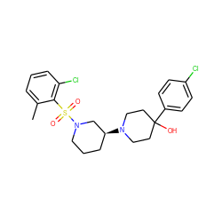 Cc1cccc(Cl)c1S(=O)(=O)N1CCC[C@H](N2CCC(O)(c3ccc(Cl)cc3)CC2)C1 ZINC000029126072