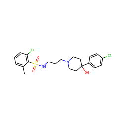 Cc1cccc(Cl)c1S(=O)(=O)NCCCN1CCC(O)(c2ccc(Cl)cc2)CC1 ZINC000029125639