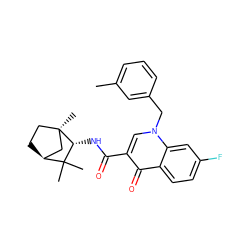 Cc1cccc(Cn2cc(C(=O)N[C@@H]3C(C)(C)[C@H]4CC[C@]3(C)C4)c(=O)c3ccc(F)cc32)c1 ZINC000095579993