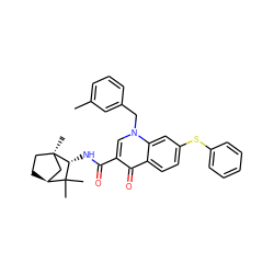 Cc1cccc(Cn2cc(C(=O)N[C@@H]3C(C)(C)[C@H]4CC[C@]3(C)C4)c(=O)c3ccc(Sc4ccccc4)cc32)c1 ZINC000095579431