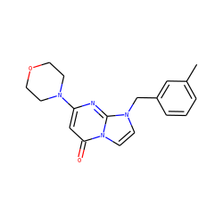 Cc1cccc(Cn2ccn3c(=O)cc(N4CCOCC4)nc23)c1 ZINC000073312661