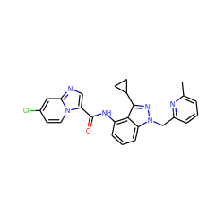 Cc1cccc(Cn2nc(C3CC3)c3c(NC(=O)c4cnc5cc(Cl)ccn45)cccc32)n1 ZINC000117883828