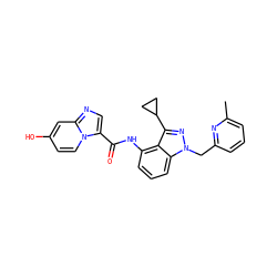 Cc1cccc(Cn2nc(C3CC3)c3c(NC(=O)c4cnc5cc(O)ccn45)cccc32)n1 ZINC000117884016