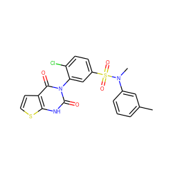 Cc1cccc(N(C)S(=O)(=O)c2ccc(Cl)c(-n3c(=O)[nH]c4sccc4c3=O)c2)c1 ZINC000261129998