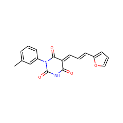 Cc1cccc(N2C(=O)NC(=O)/C(=C\C=C\c3ccco3)C2=O)c1 ZINC000000086618