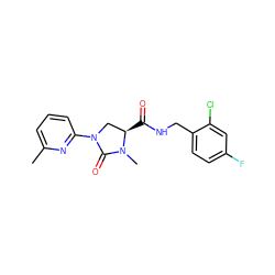 Cc1cccc(N2C[C@@H](C(=O)NCc3ccc(F)cc3Cl)N(C)C2=O)n1 ZINC000095565854