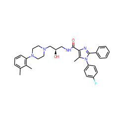 Cc1cccc(N2CCN(C[C@H](O)CNC(=O)c3nc(-c4ccccc4)n(-c4ccc(F)cc4)c3C)CC2)c1C ZINC000072106310