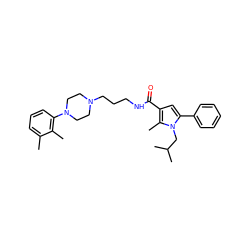 Cc1cccc(N2CCN(CCCNC(=O)c3cc(-c4ccccc4)n(CC(C)C)c3C)CC2)c1C ZINC000049054307