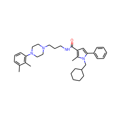 Cc1cccc(N2CCN(CCCNC(=O)c3cc(-c4ccccc4)n(CC4CCCCC4)c3C)CC2)c1C ZINC000049053823