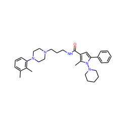 Cc1cccc(N2CCN(CCCNC(=O)c3cc(-c4ccccc4)n(N4CCCCC4)c3C)CC2)c1C ZINC000049054310