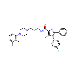 Cc1cccc(N2CCN(CCCNC(=O)c3nc(-c4ccccc4)n(-c4ccc(F)cc4)c3C)CC2)c1C ZINC000072105449