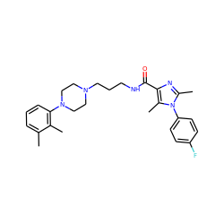 Cc1cccc(N2CCN(CCCNC(=O)c3nc(C)n(-c4ccc(F)cc4)c3C)CC2)c1C ZINC000072104630