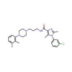 Cc1cccc(N2CCN(CCCNC(=O)c3nc(C)n(-c4cccc(Cl)c4)c3C)CC2)c1C ZINC000072105141