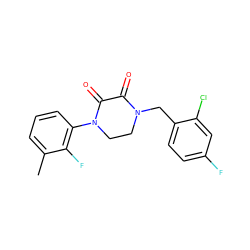 Cc1cccc(N2CCN(Cc3ccc(F)cc3Cl)C(=O)C2=O)c1F ZINC000095565204