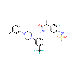 Cc1cccc(N2CCN(c3cc(C(F)(F)F)ccc3CNC(=O)[C@H](C)c3ccc(NS(C)(=O)=O)c(F)c3)CC2)c1 ZINC000145858761