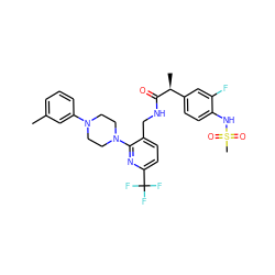 Cc1cccc(N2CCN(c3nc(C(F)(F)F)ccc3CNC(=O)[C@@H](C)c3ccc(NS(C)(=O)=O)c(F)c3)CC2)c1 ZINC000060327905