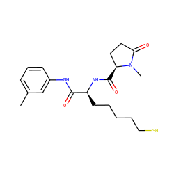 Cc1cccc(NC(=O)[C@H](CCCCCS)NC(=O)[C@H]2CCC(=O)N2C)c1 ZINC000299823502