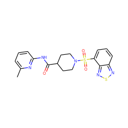 Cc1cccc(NC(=O)C2CCN(S(=O)(=O)c3cccc4nsnc34)CC2)n1 ZINC000004056343