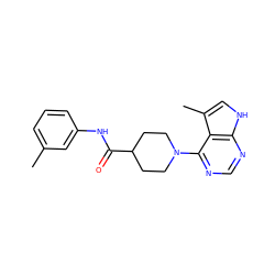 Cc1cccc(NC(=O)C2CCN(c3ncnc4[nH]cc(C)c34)CC2)c1 ZINC000045254439