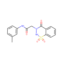 Cc1cccc(NC(=O)CN2NS(=O)(=O)c3ccccc3C2=O)c1 ZINC000003413711