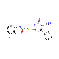 Cc1cccc(NC(=O)CSc2nc(-c3ccccc3)c(C#N)c(=O)[nH]2)c1C ZINC000018118680