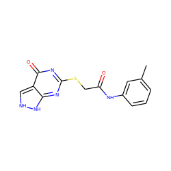 Cc1cccc(NC(=O)CSc2nc3[nH][nH]cc-3c(=O)n2)c1 ZINC000013116789