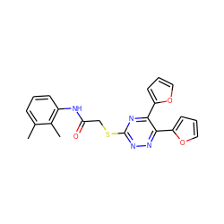 Cc1cccc(NC(=O)CSc2nnc(-c3ccco3)c(-c3ccco3)n2)c1C ZINC000004555097