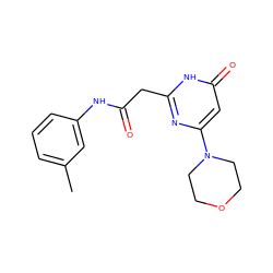 Cc1cccc(NC(=O)Cc2nc(N3CCOCC3)cc(=O)[nH]2)c1 ZINC000095578329