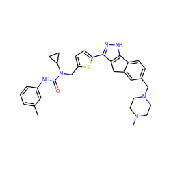 Cc1cccc(NC(=O)N(Cc2ccc(-c3n[nH]c4c3Cc3cc(CN5CCN(C)CC5)ccc3-4)s2)C2CC2)c1 ZINC000036338828