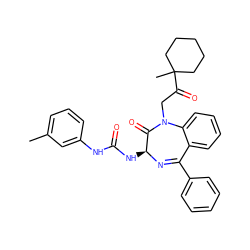 Cc1cccc(NC(=O)N[C@@H]2N=C(c3ccccc3)c3ccccc3N(CC(=O)C3(C)CCCCC3)C2=O)c1 ZINC000027619451