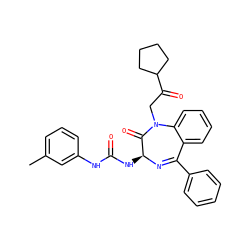 Cc1cccc(NC(=O)N[C@@H]2N=C(c3ccccc3)c3ccccc3N(CC(=O)C3CCCC3)C2=O)c1 ZINC000000598667