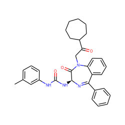 Cc1cccc(NC(=O)N[C@@H]2N=C(c3ccccc3)c3ccccc3N(CC(=O)C3CCCCCC3)C2=O)c1 ZINC000001483240