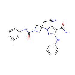 Cc1cccc(NC(=O)N2CC(CC#N)(n3cc(C(N)=O)c(Nc4ccccc4)n3)C2)c1 ZINC000222102917