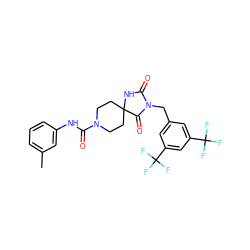 Cc1cccc(NC(=O)N2CCC3(CC2)NC(=O)N(Cc2cc(C(F)(F)F)cc(C(F)(F)F)c2)C3=O)c1 ZINC000026509000