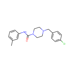 Cc1cccc(NC(=O)N2CCN(Cc3ccc(Cl)cc3)CC2)c1 ZINC000020408273