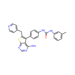 Cc1cccc(NC(=O)Nc2ccc(-c3c(Cc4ccncc4)sc4ncnc(N)c34)cc2)c1 ZINC000013673668