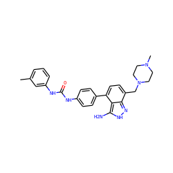 Cc1cccc(NC(=O)Nc2ccc(-c3ccc(CN4CCN(C)CC4)c4n[nH]c(N)c34)cc2)c1 ZINC000028604310