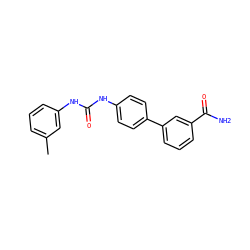 Cc1cccc(NC(=O)Nc2ccc(-c3cccc(C(N)=O)c3)cc2)c1 ZINC000063298245