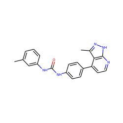 Cc1cccc(NC(=O)Nc2ccc(-c3ccnc4[nH]nc(C)c34)cc2)c1 ZINC001772581967