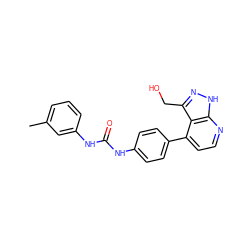 Cc1cccc(NC(=O)Nc2ccc(-c3ccnc4[nH]nc(CO)c34)cc2)c1 ZINC001772614279