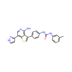 Cc1cccc(NC(=O)Nc2ccc(-c3csc4c(-c5cc[nH]n5)cnc(N)c34)cc2)c1 ZINC000084597004