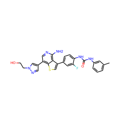 Cc1cccc(NC(=O)Nc2ccc(-c3csc4c(-c5cnn(CCO)c5)cnc(N)c34)cc2F)c1 ZINC000063539832